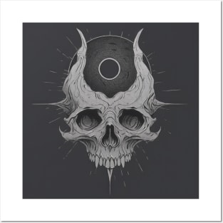 Monotone Illustration of Skull Posters and Art